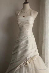 Chic Mermaid Halter Satin Ivory Long Wedding Dress Bridal Dresses