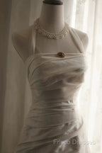 Chic Mermaid Halter Satin Ivory Long Wedding Dress Bridal Dress
