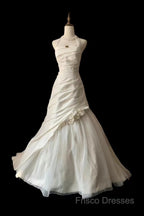 Chic Mermaid Halter Satin Ivory Long Wedding Dress Bridal Dress