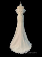 Chic Mermaid Off The Shoulder Short Sleeves Ivory Chiffon Wedding Dress With Ruffles