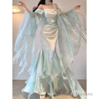 Chic Mermaid Spaghetti Straps Light Green Chiffon Long Prom Dress Birthday Dresses Birthday Outfits