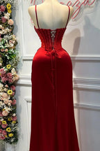 Chic Mermaid Spaghetti StrapsSatin  Long Formal Dress With Beading Wedding Guest Dress