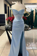 Chic Mermaid Spaghetti StrapsSatin  Long Formal Dress With Beading Wedding Guest Dress
