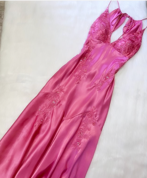 Chic Mermaid Spaghetti Straps Pink Satin Evening Dress Long Prom Dresses Secondary image