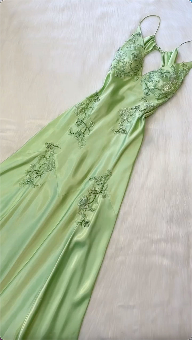 Chic Mermaid Spaghetti Straps Pink Satin Evening Dress Long Prom Dresses