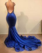 Chic Mermaid Spahgetti-Straps Openback Velvet Applique Formal Prom Party Gowns
