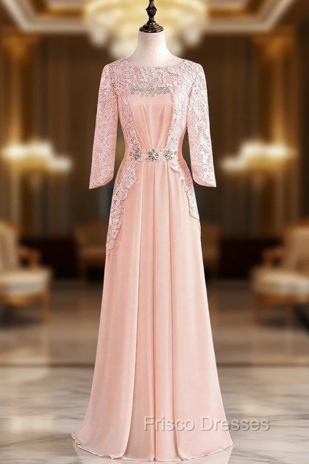 Chic O-neck Lace Sleeve Chiffon Long Mother Of The Bride Dress Plus Size Main image