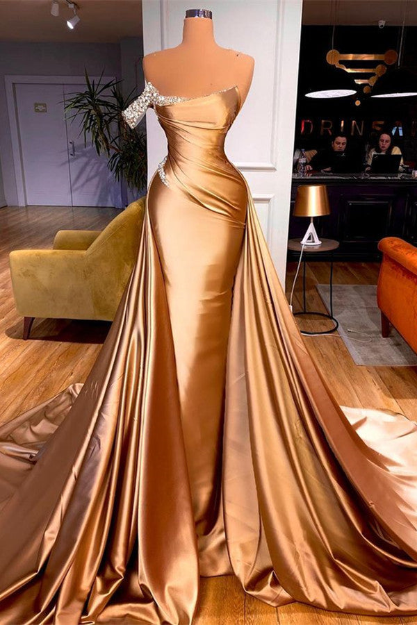 Chic One Shoulder Beaded Mermaid Prom Dress With Court Train Main image