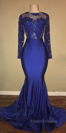 Chic Open Back Royal Blue Real Model Formal Prom Dress Lace Long Sleeves Mermaid Evening Gown Secondary image
