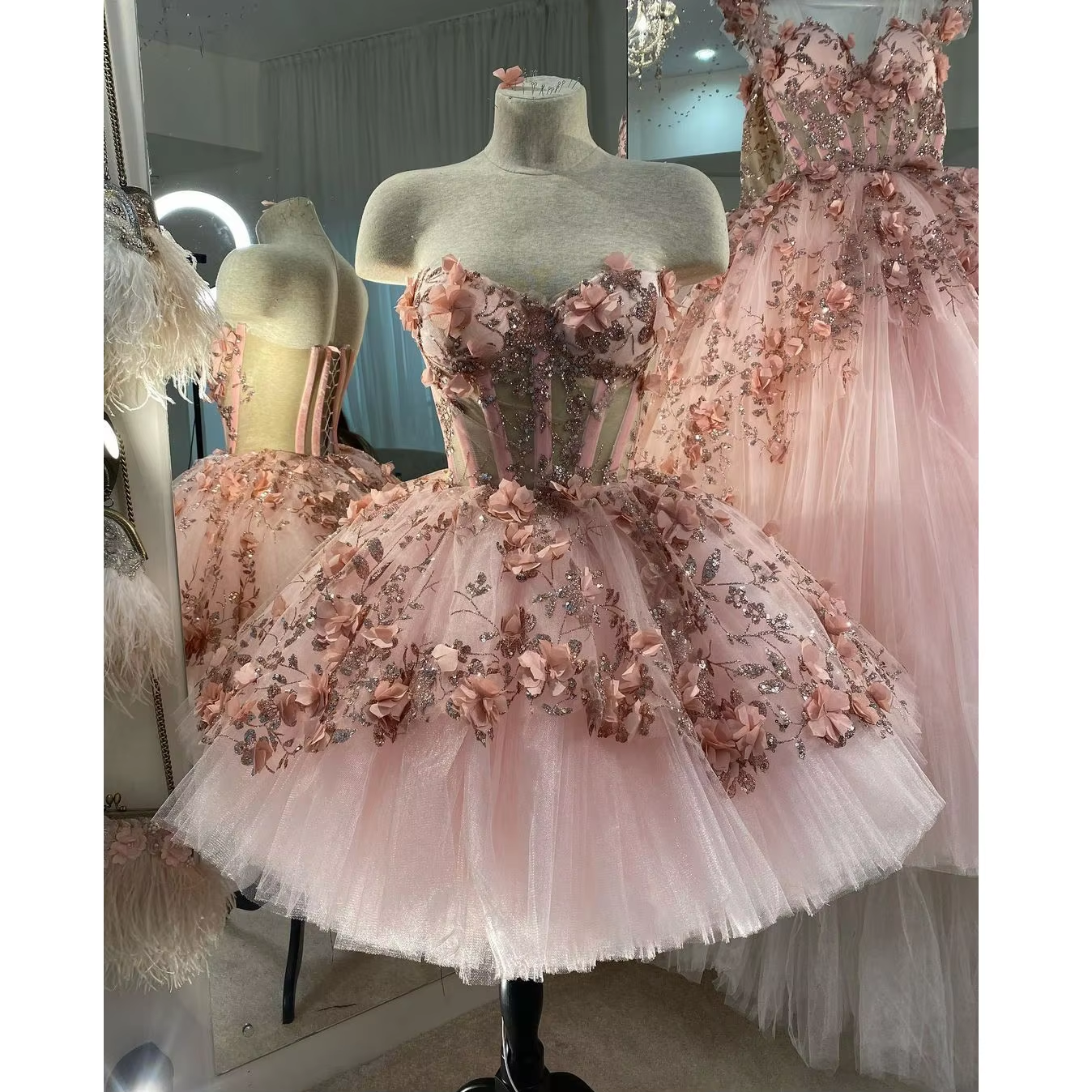 Chic Pink Prom Dresses Hand Made Flowers 18Th Birthday Outfits Secondary image