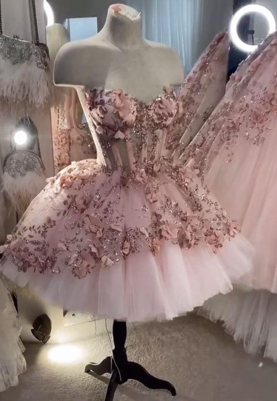 Chic Pink Prom Dresses Hand Made Flowers 18Th Birthday Outfits Main image