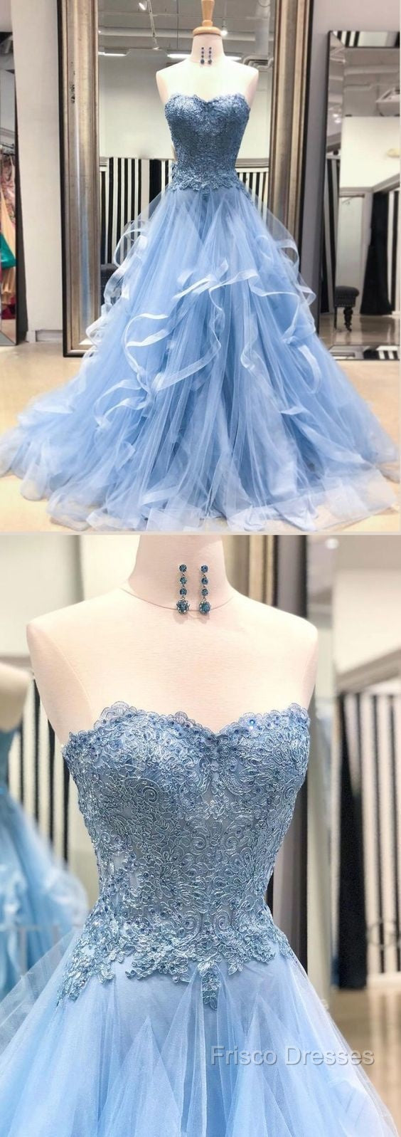 Chic Formal Prom Dress Sweetheart Sky Blue Ruffles Aline Lace Formal Prom Dress Secondary image