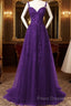 Chic Purple Sweetheart Straps Long Tulle Party Dress, Purple Long Formal Dress