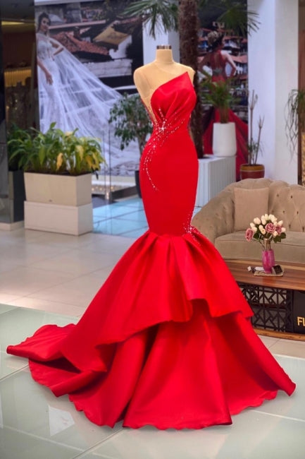 Chic Red Sleeveless Mermaid Prom Dresses Long Evening Party Gowns Main image