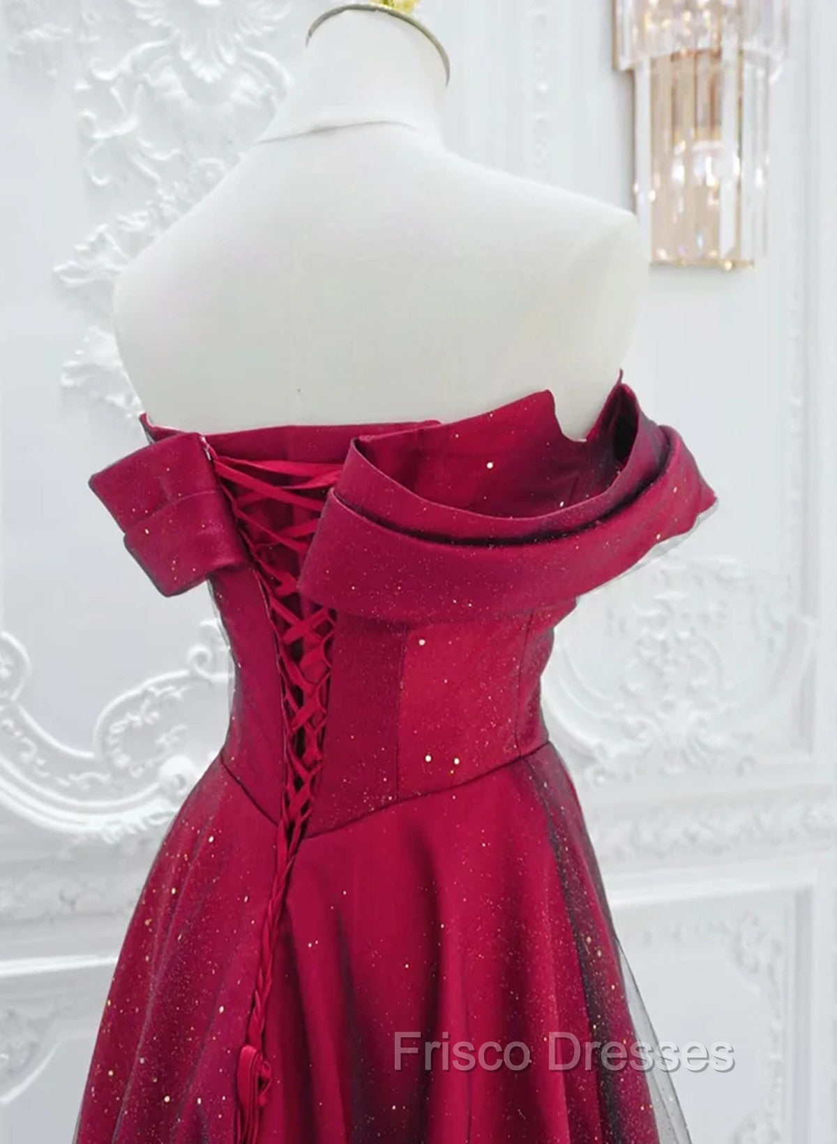 Chic Satin Long Party Dress Formal Prom Dress, A-line Red Off Shoulder Evening Dress