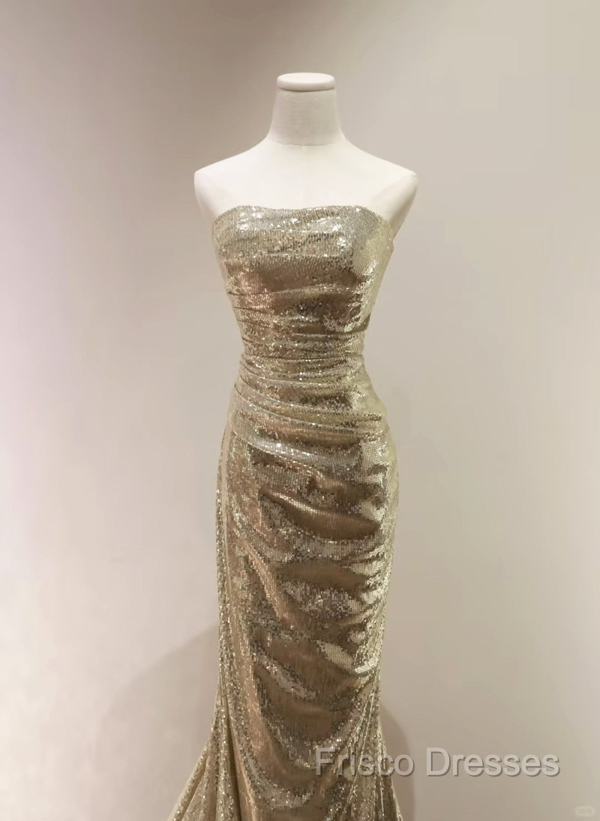 Chic Sequins Mermaid Scoop Long Formal Dress, Gold Long Formal Prom Dress Party Dress