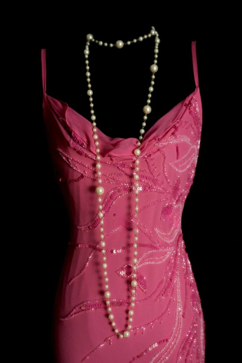 Chic Sheath Short  Prom Dresses Chiffon Beaded Hot Pink Birthday Dresses Sleeveless Evening Dresses