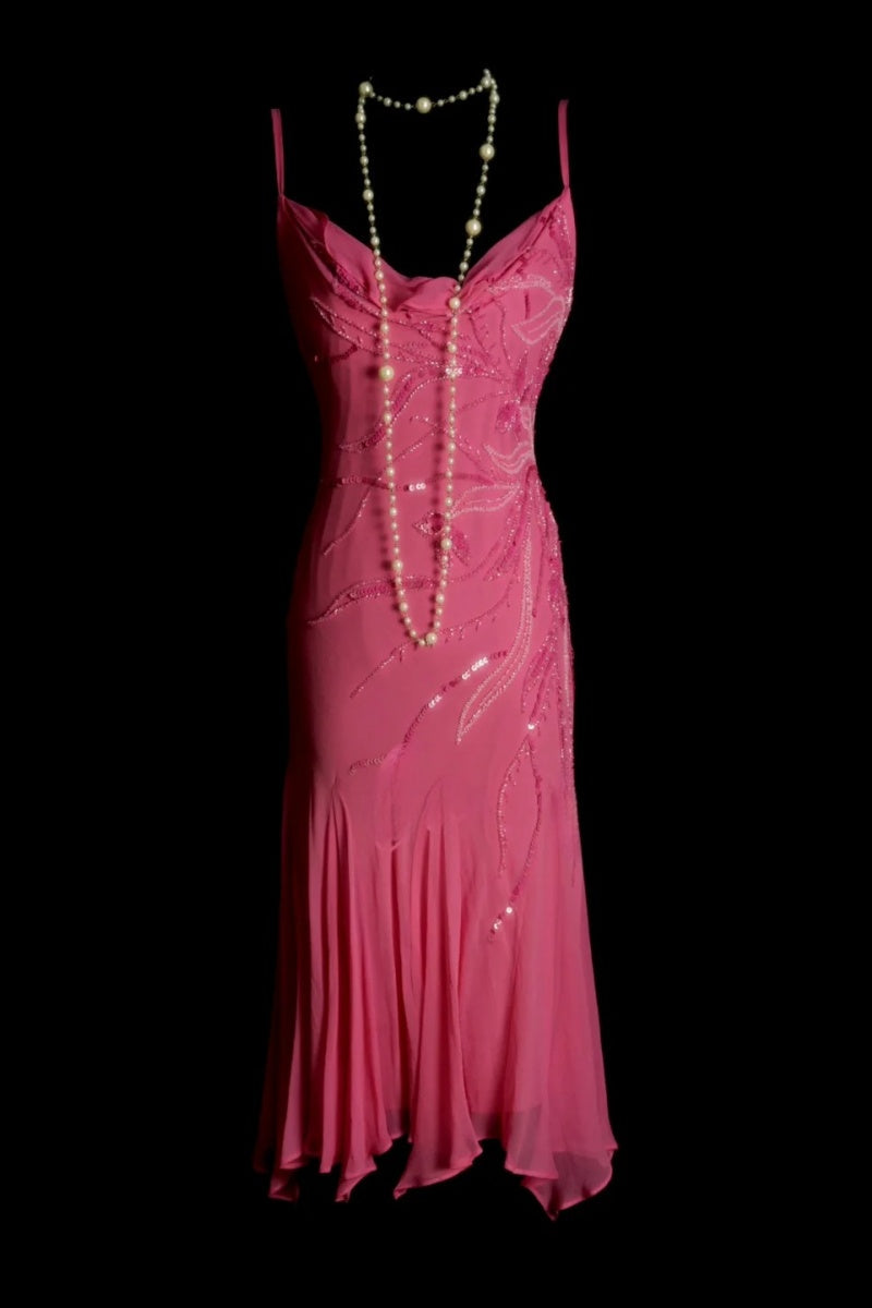Chic Sheath Short  Prom Dresses Chiffon Beaded Hot Pink Birthday Dresses Sleeveless Evening Dresses