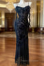 Chic Sheath Spaghetti Straps Black Evening Dress Long Formal Prom Dress