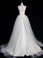 Chic Sheath Spaghetti Straps Sleeveless White Satin Wedding Dress With Ruffles