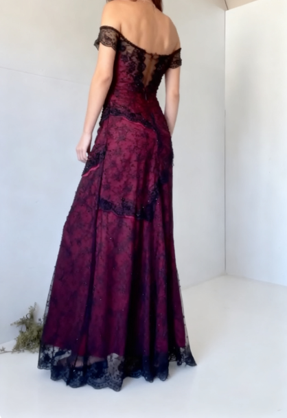 Chic Sheath Strapless Burgundy Tulle Evening Dress Long Prom Dresses Secondary image