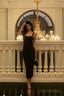 Chic Sheath Straps Black Satin Prom Dresses With Beads Birthday Dress