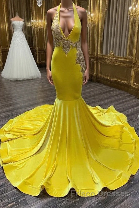 Chic Sleeveless Halter Backless Mermaid Formal Prom Dresses