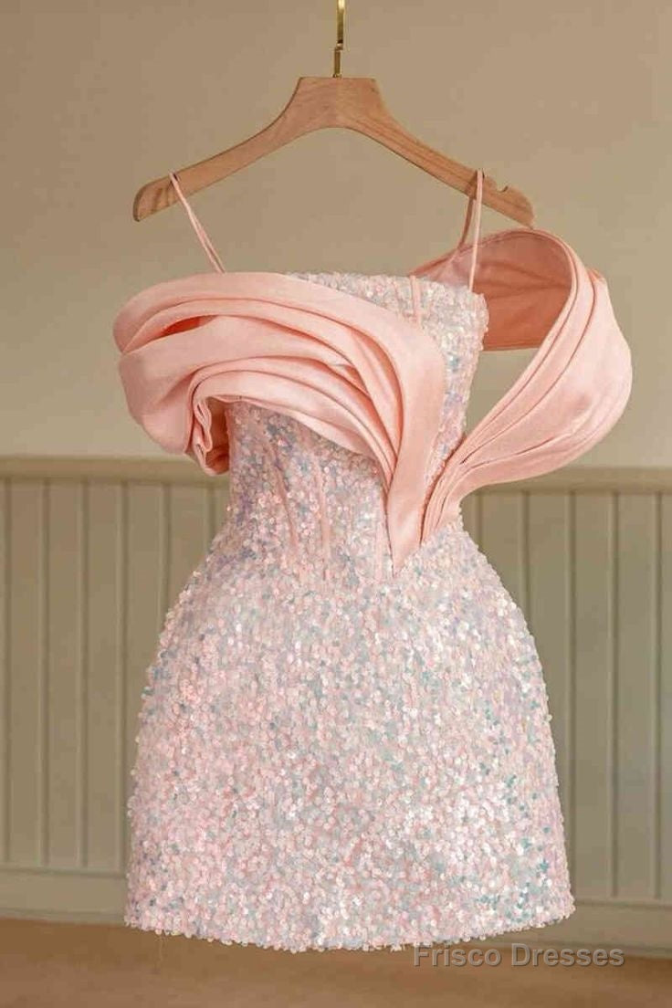 Chic Straps Pink Sequind Mini Homecoming Dress 18Th Birthday Outfits Secondary image