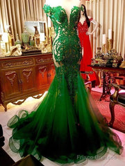Chic Trumpet/Mermaid Prom Dresses Hunter Beading Long Prom Dress Evening Dresses
