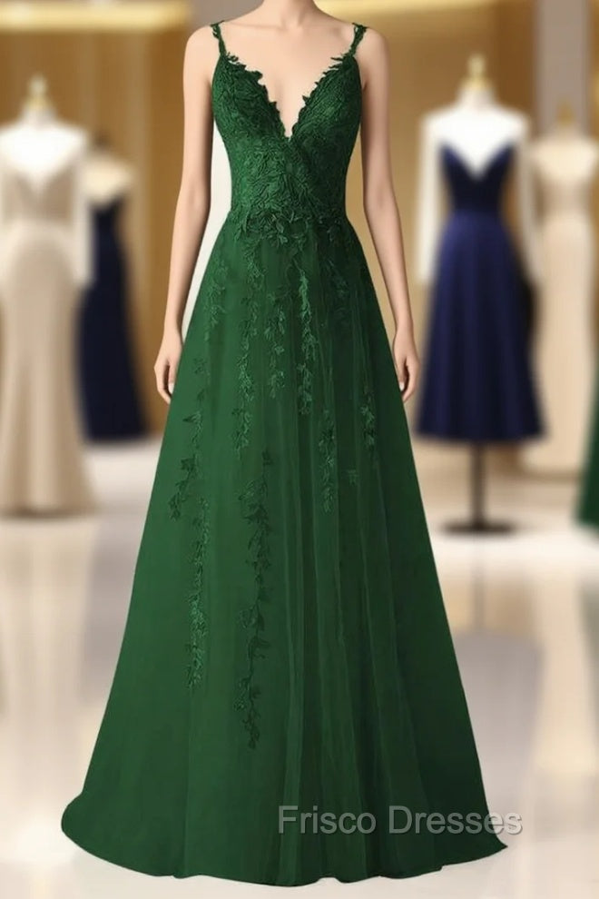 Chic Tulle Appliques Formal Prom Dress Long Ball Gown V Neck Lace Formal Dress for Women Wedding Gowns