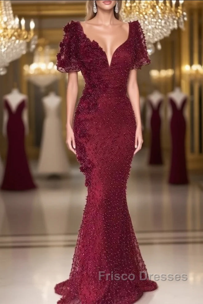 Chic V-neck Flower(s) Mermaid Formal Prom Dress