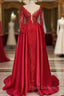 Chic V-neck Lace Formal Prom Dress Evening Gown With Long Sleeves