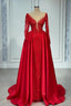 Chic V-Neck Lace Prom Dresses Evening Gown With Long Sleeves