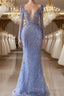 Chic V-Neck Long Sleeves Mermaid Formal Prom Dresses with Beads