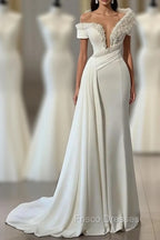 Chic V-neck Off-the-shoulder Beading Sleeveless Mermaid Bridal Dress