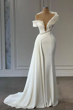 Chic V-Neck Off-The-Shoulder Beading Sleeveless Mermaid Bridal Dress