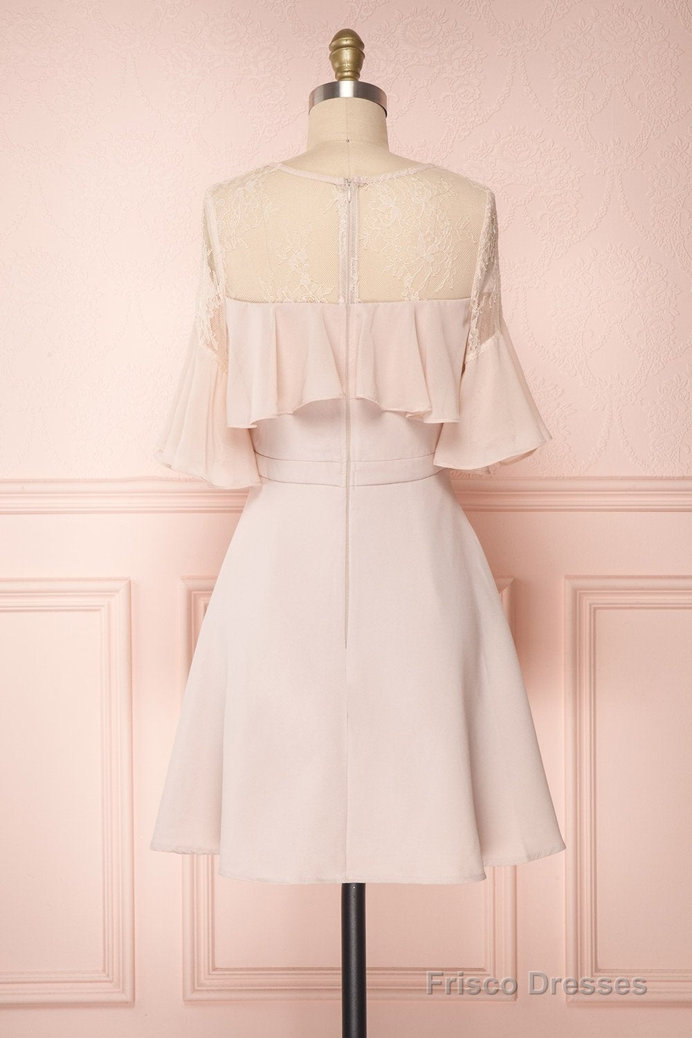 Chiffon 3/4 Sleeves Appliques Lace Bridesmaids Dresses