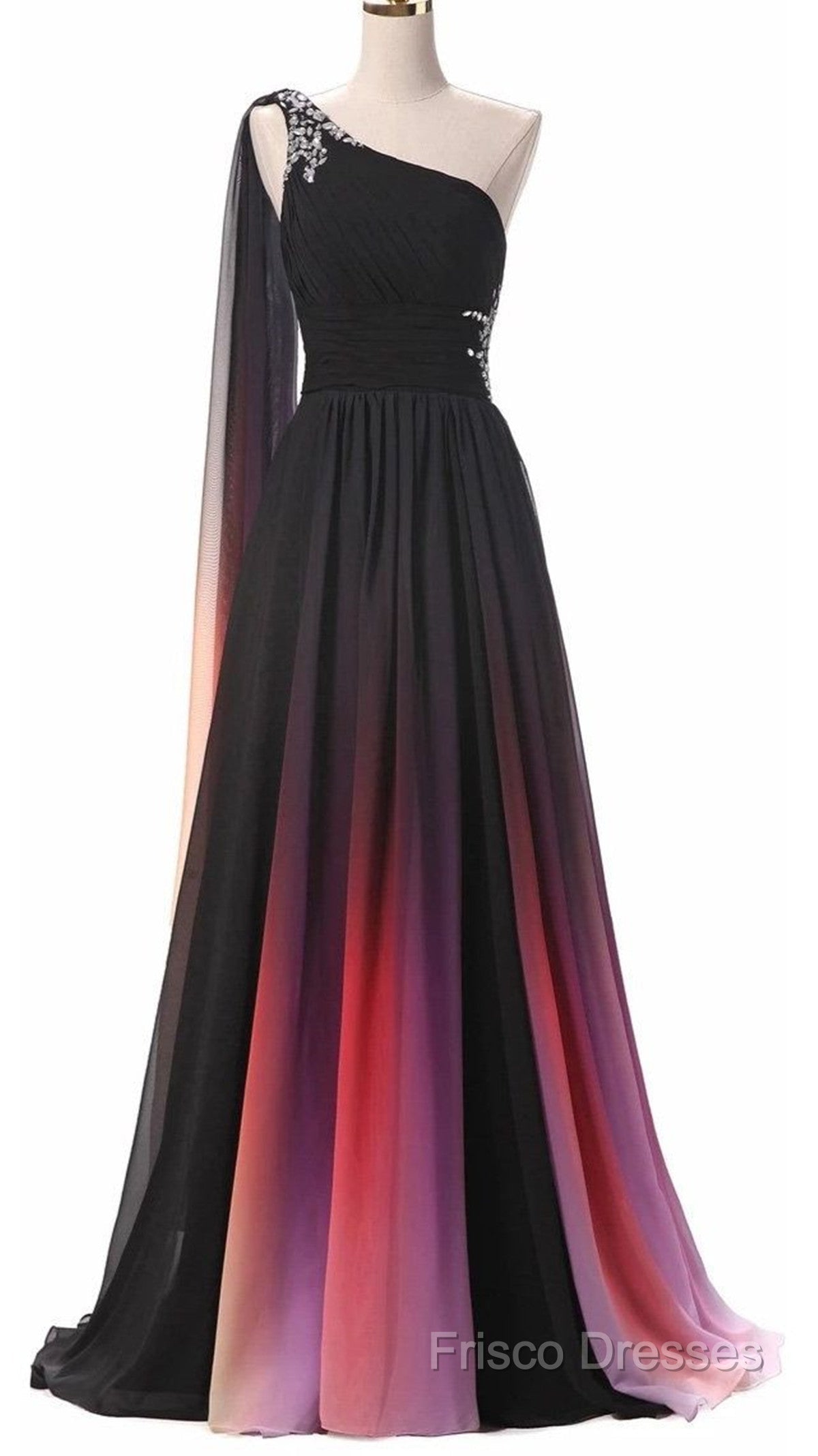 Chiffon A-Line Gradient One Shoulder Formal Dress, Chiffon Formal Prom Dress Party Dress