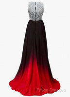 Chiffon Jewel Neckline Ombre A-Line Formal Dress