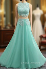 Chiffon Lace Two Pieces Long Formal Prom Gown Evening Dress Evening Gown
