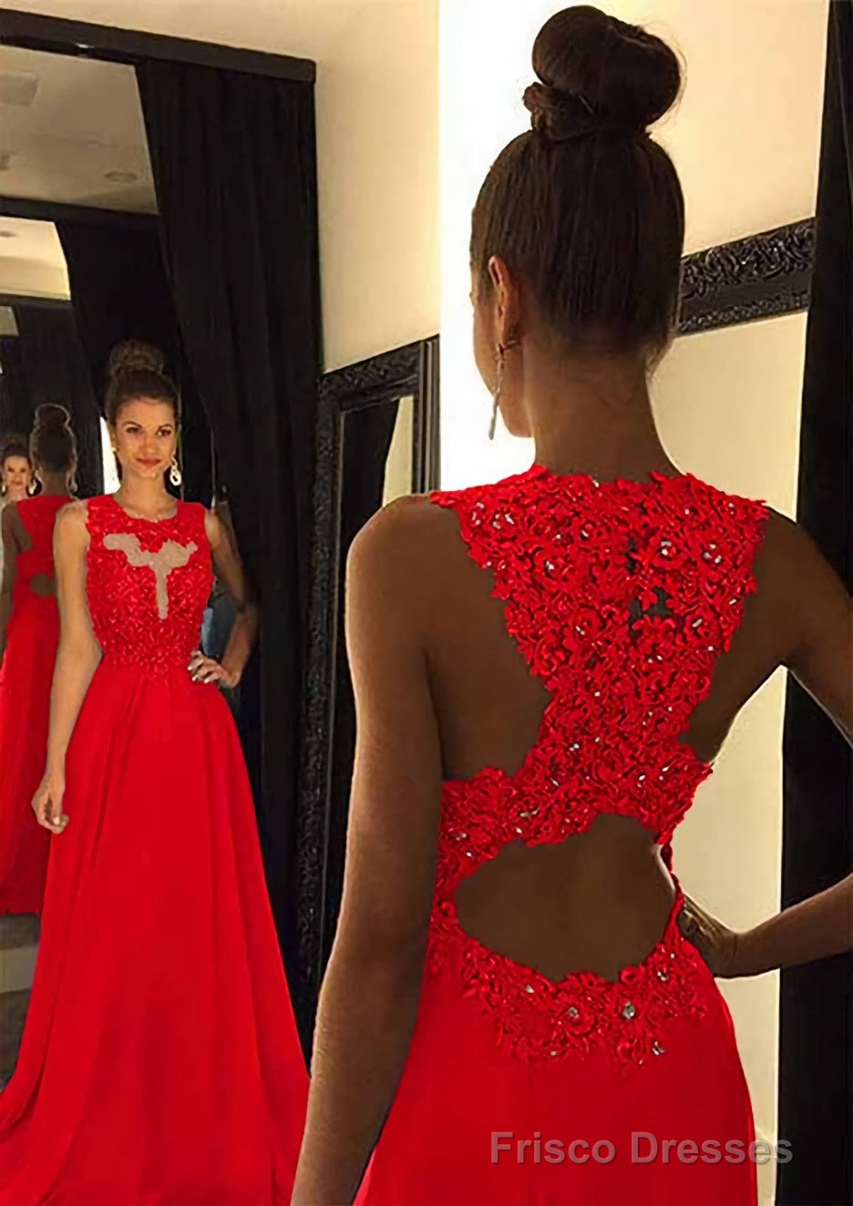 Chiffon Prom Dresses A-Line/Princess Scoop Neck Sweep Train With Appliqued Beaded