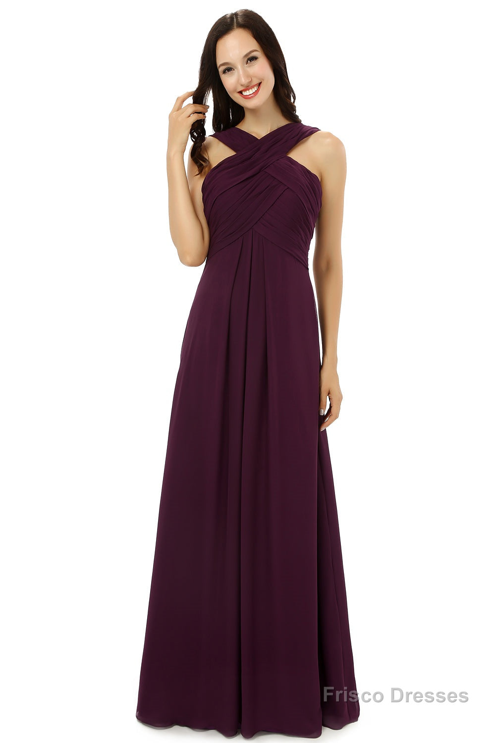 Chiffon Purple Halter Long Bridesmaid Dresses Secondary image