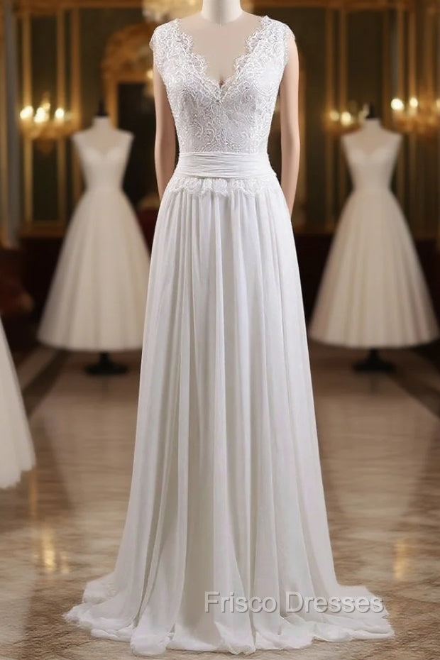 Chiffon Wedding Gown A line Summer Wedding Dress Lace Bridal Dress Main image