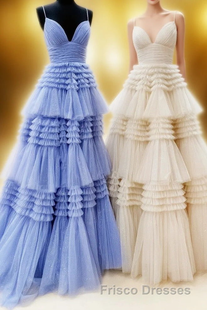 Princess Pink Tiered Layers Tulle Long Formal Prom Gown