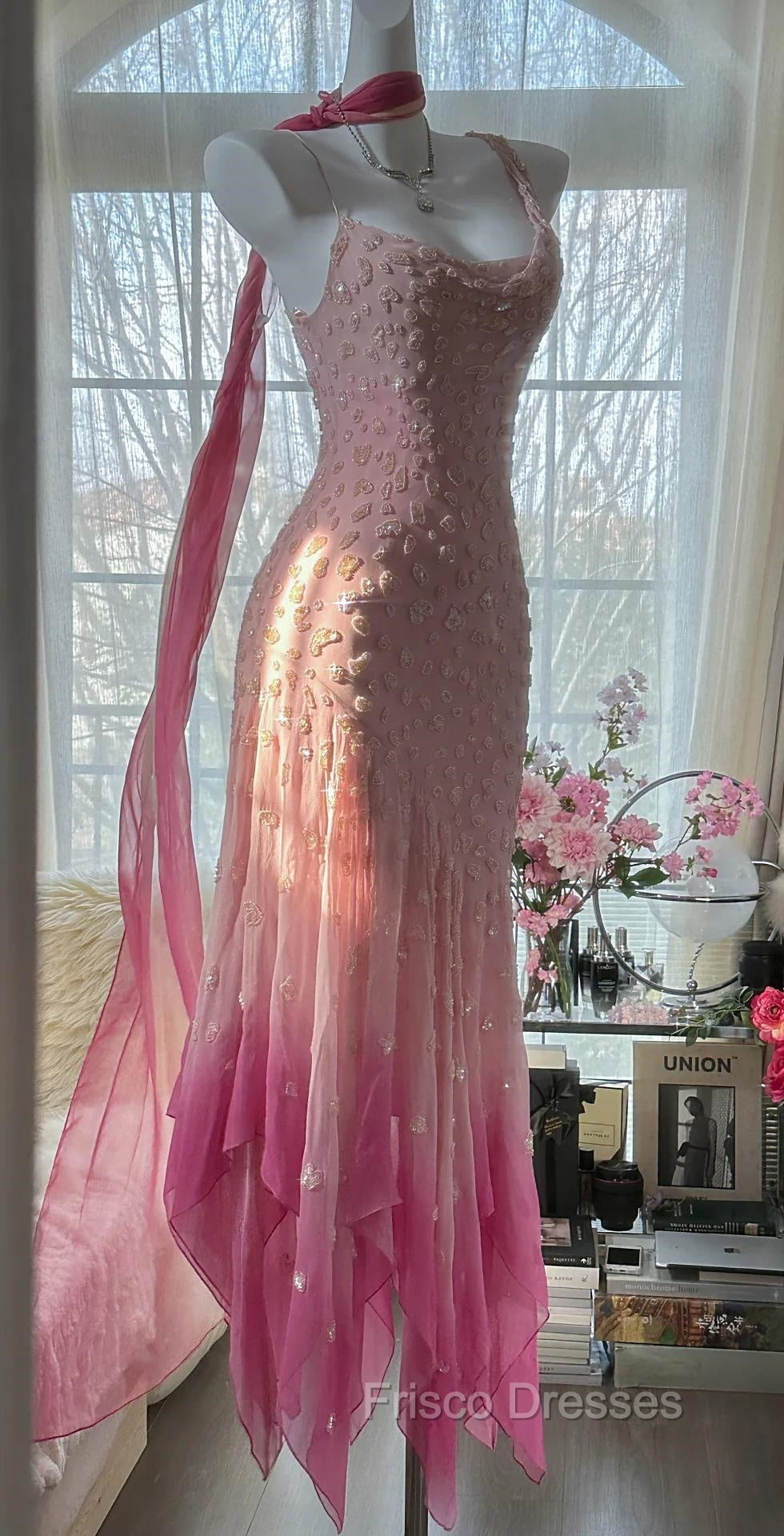Cinderella Pink A-Line Evening Gown - Iridescent Beaded Tulle With Soft Chiffon Layers For Sweet 16 Secondary image