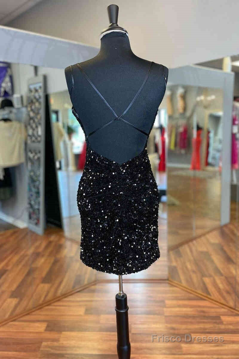 Cirss Cross Straps Black Sequined Homecoming Dress,Night Dress Party Short Secondary image