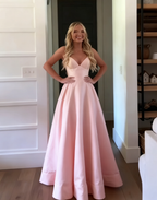 Classic A Line Spaghetti Straps Pastel Yellow Satin Long Prom Dresses Formal Dress