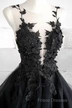Classic Black Lace Tulle Long Formal Prom Dress Black Formal Dress