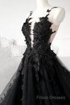 Classic Black Lace Tulle Long Formal Prom Dress Black Formal Dress