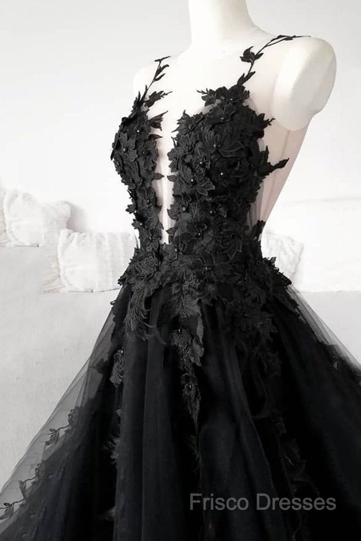 Classic Black Lace Tulle Long Formal Prom Dress Black Formal Dress